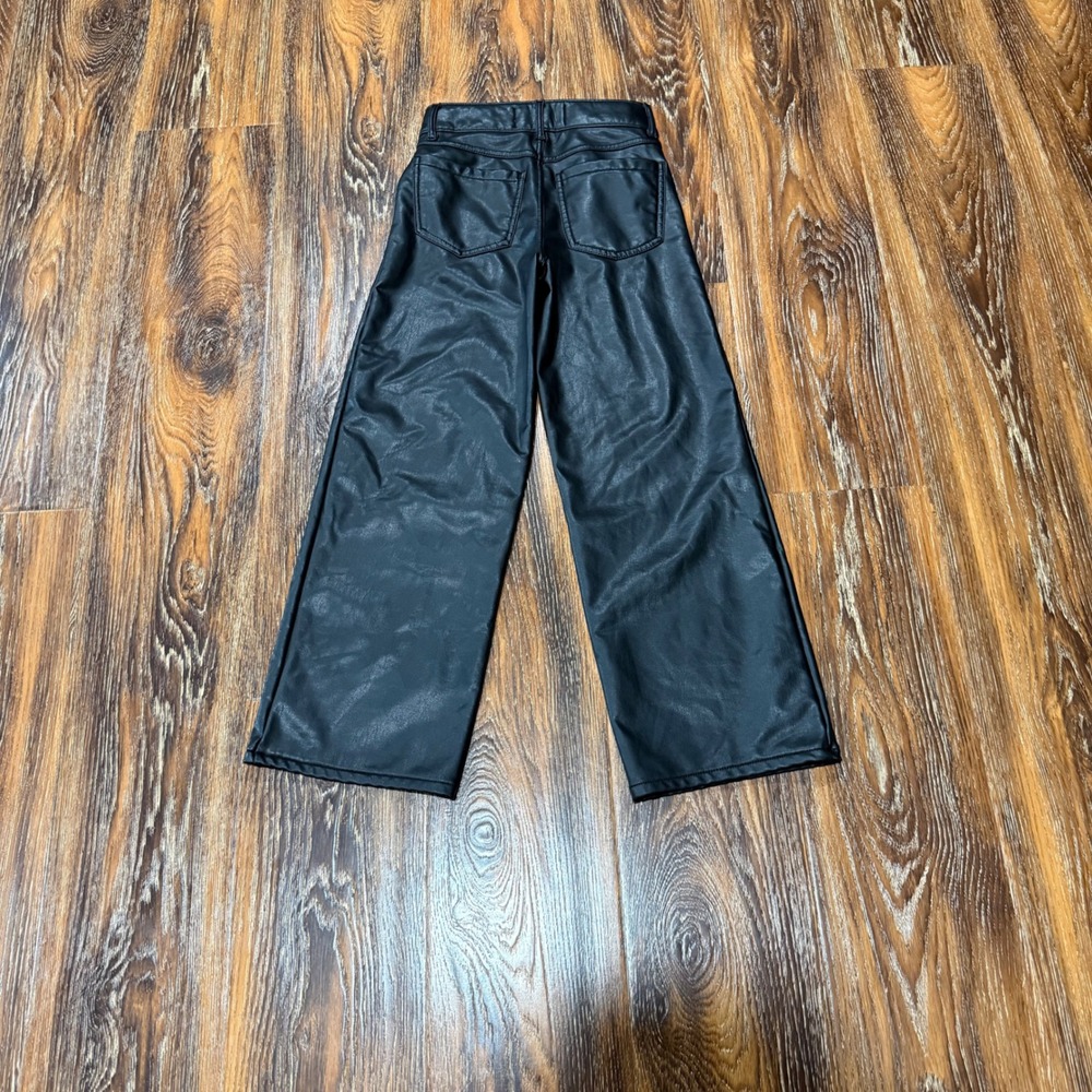 Abercrombie Kids 7/8 Faux Leather Pants Kids Black Wide Leg Stretch Trousers